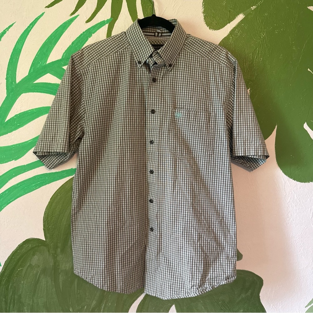 Ariat Pro Series Men's Short-Sleeve Green Check Button-Down Shirt